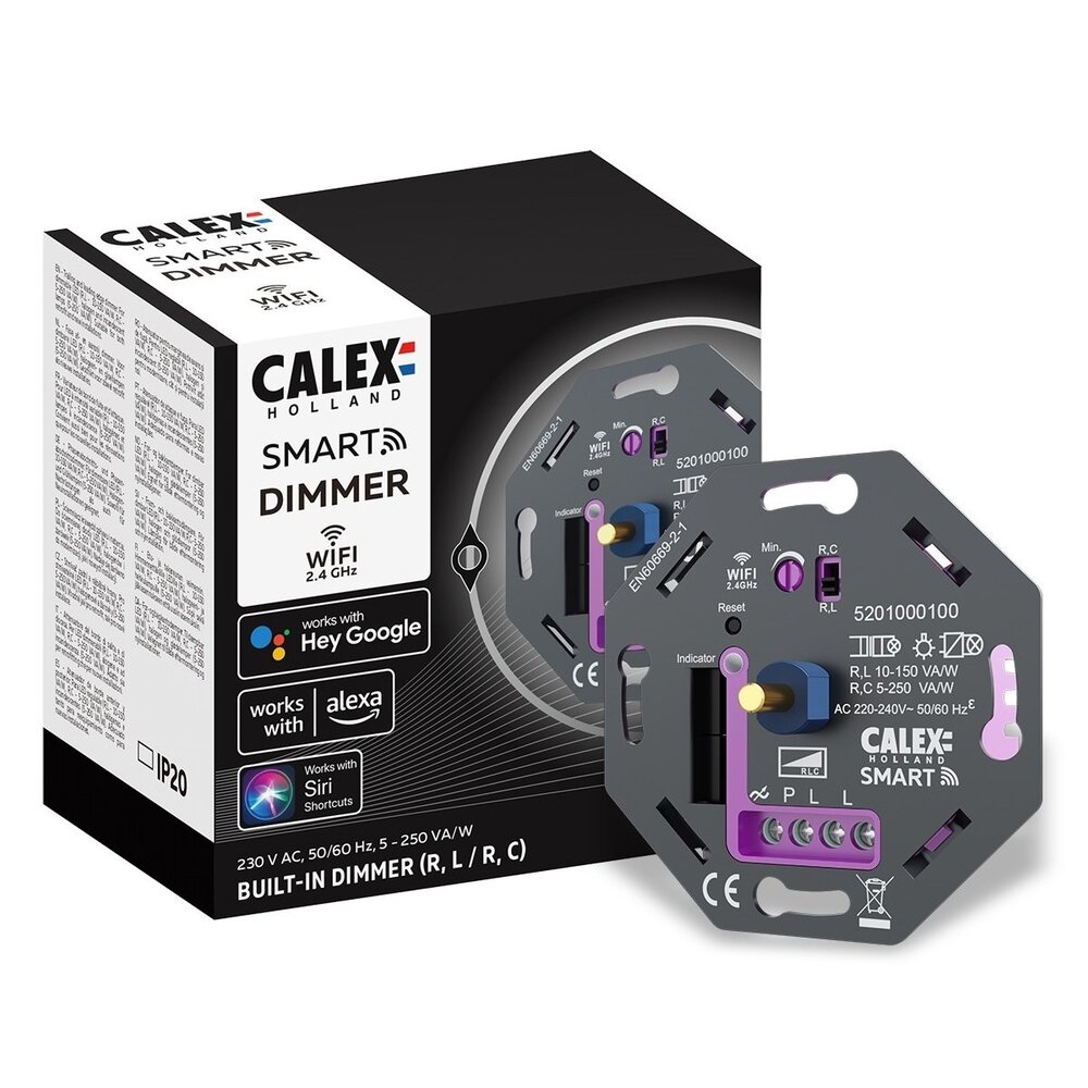 Calex Smart WIFI LED Dimmer Einbau 5-250W LED 230V - Phasen an und abschnitt - Universal