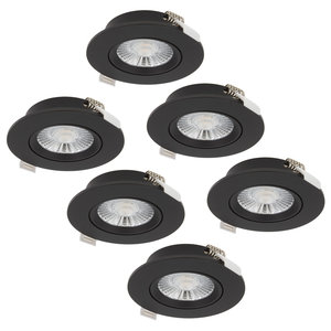 Beleuchtungonline LED Einbaustrahler Schwarz - 6W - IP44 - 3000K - Dimmbar - 6 Pack LED Einbaustrahler Schwarz - 6W - IP44 - 3000K - Dimmbar - 6 Pack