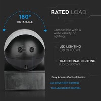 Schwarzer Aufbau Bewegungssensor 180° mit Dämmerungsschalter 12M Reichweite Max. 400W Beleuchtungonline Schwarzer Aufbau Bewegungssensor 180° mit Dämmerungsschalter 12M Reichweite Max. 400W