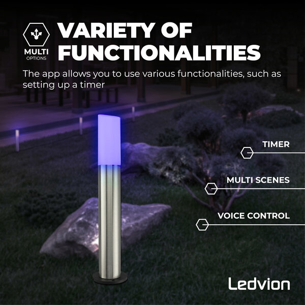 Ledvion SMART Gartenlampen Stehend - RGB+3000K - IP44 - Smart Pole Lighting - Edelstahl