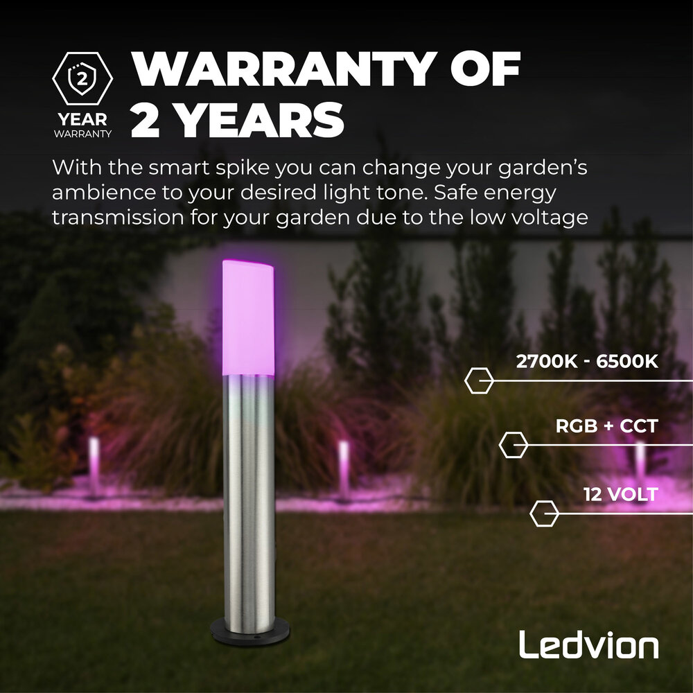 Ledvion SMART Gartenlampen Stehend - RGB+3000K - IP44 - Smart Pole Lighting - Edelstahl