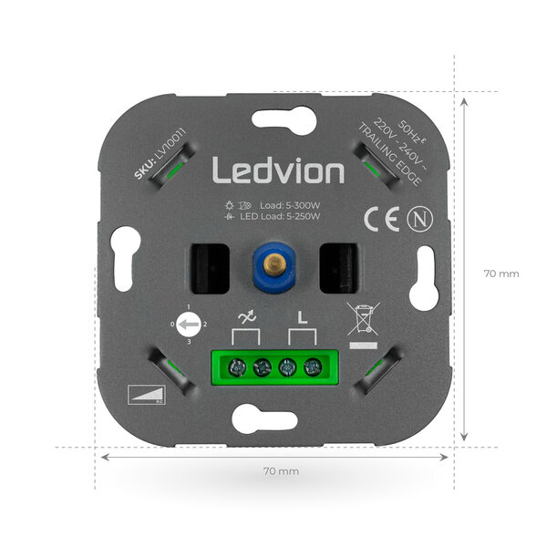 Ledvion LED Dimmer Wechselschalter >2 Dimmer, 1 Lichtpunkt 5-250 Watt 220-240V - Phasenabschnitt - Universal