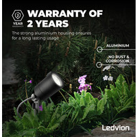 Ledvion LED Gartenstrahler Aluminium - IP65 - GU10 Fassung - 2M Kabel - Schwarz