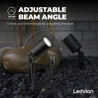 Ledvion LED Gartenstrahler Aluminium - IP65 - GU10 Fassung - 2M Kabel - Schwarz