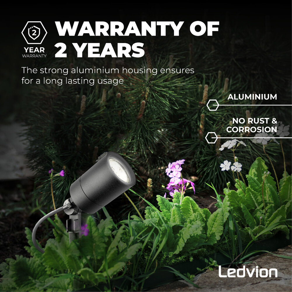 Ledvion LED Gartenstrahler Aluminium - IP65 - GU10 Fassung - 2M Kabel - Anthrazit