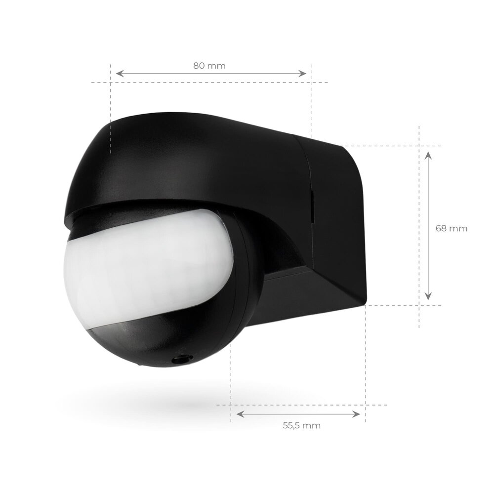 Ledvion Schwarzer Aufbau Bewegungssensor 180° mit Dämmerungsschalter 12M Reichweite Max. 400W