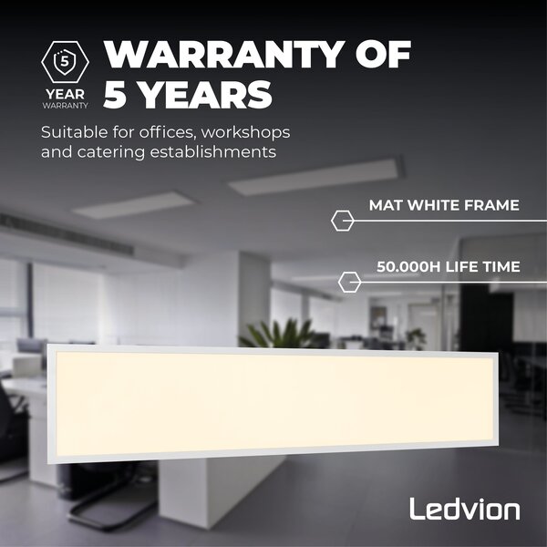 Ledvion Lumileds LED Panel 120x30 - 36W - 3000K - 4200 Lumen (117lm/W) - 5 Jahre Garantie