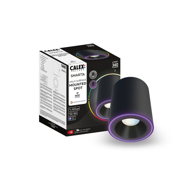 Calex Calex Smart LED Aufbaustrahler Halo - Schwarz - 6.5W - RGB+CCT - Ø100 cm