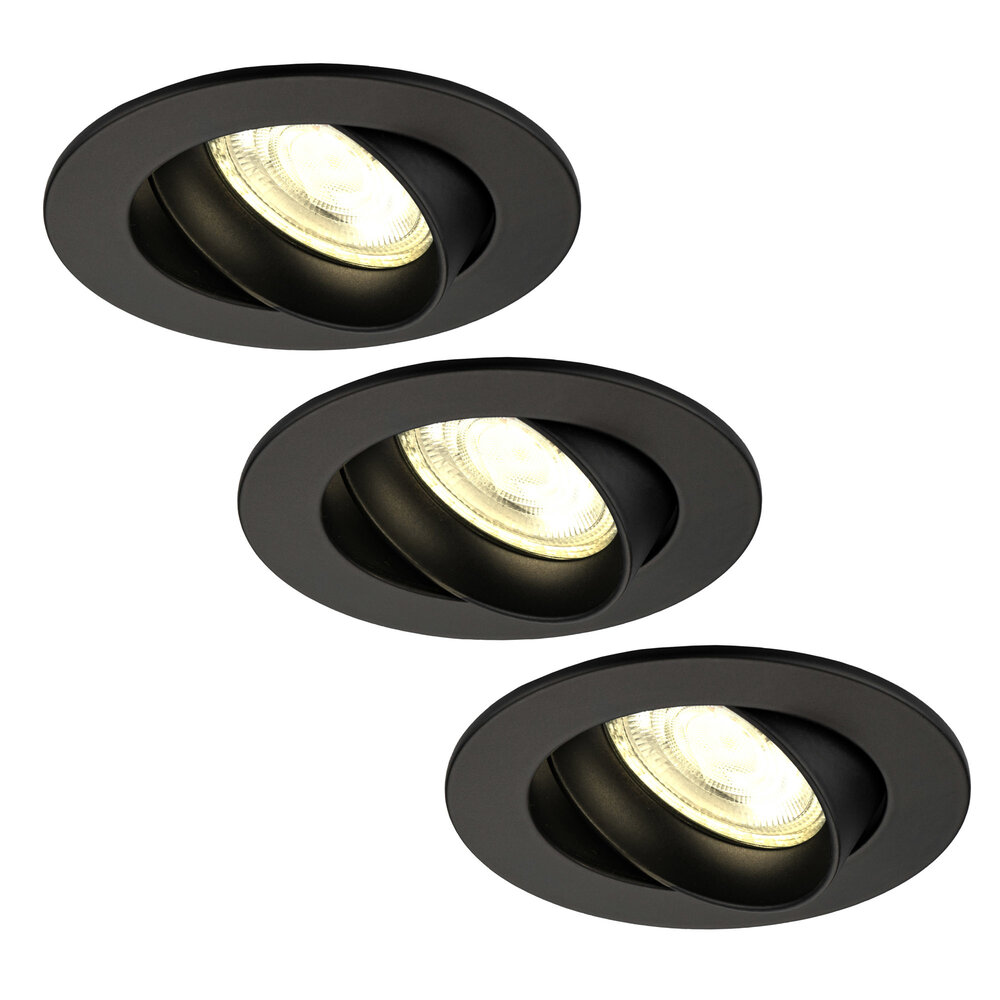 Ledvion Dimmbare LED Einbaustrahler Schwarz - Rio - 3W - 2700K - ø85mm - 3 Pack