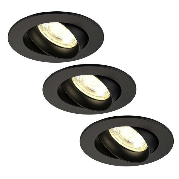 Ledvion Dimmbare LED Einbaustrahler Schwarz - Rio - 3W - 2700K - ø85mm - 3 Pack