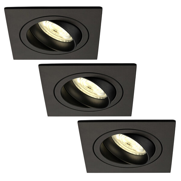 Ledvion Dimmbare LED Einbaustrahler Schwarz - Sevilla - 5W - 2700K - 92mm - Quadrat - 3 Pack