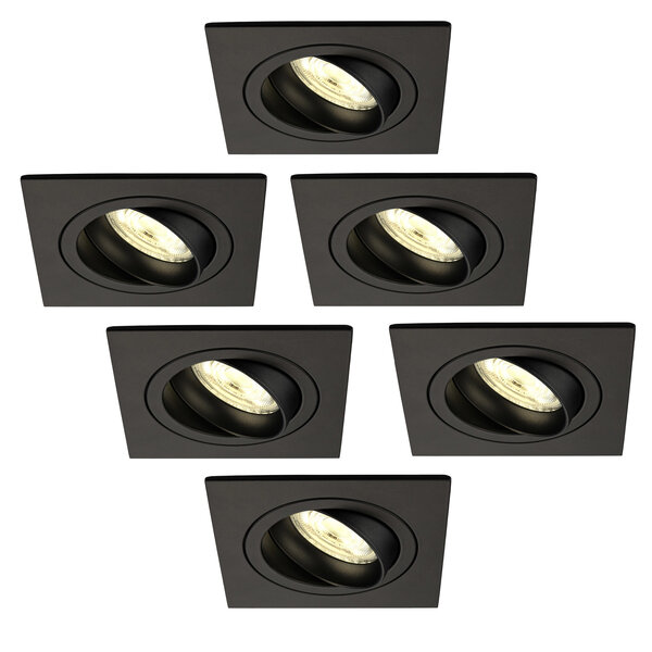 Ledvion Dimmbare LED Einbaustrahler Schwarz - Sevilla - 5W - 2700K - 92mm - Quadrat - 6 Pack