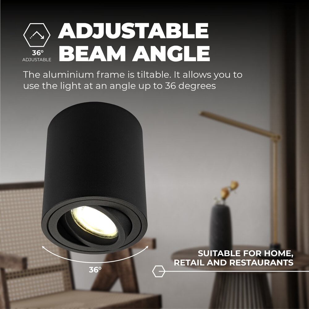 Ledvion Dimmbare LED Aufbaustrahle - Rund - Schwarz - 3W - 2700K - Kippbar - IP20