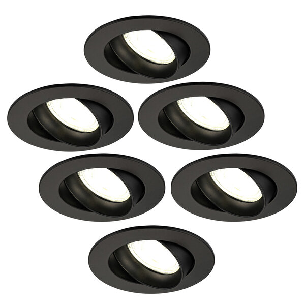 Ledvion Dimmbare LED Einbaustrahler Schwarz - Rio - 3W - 4000K - ø85mm - 6 Pack