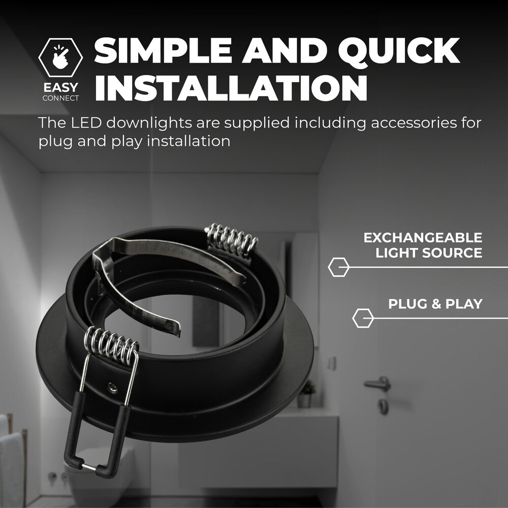 Ledvion Dimmbare LED Einbaustrahler Schwarz - Rio - 3W - 4000K - ø85mm - 6 Pack