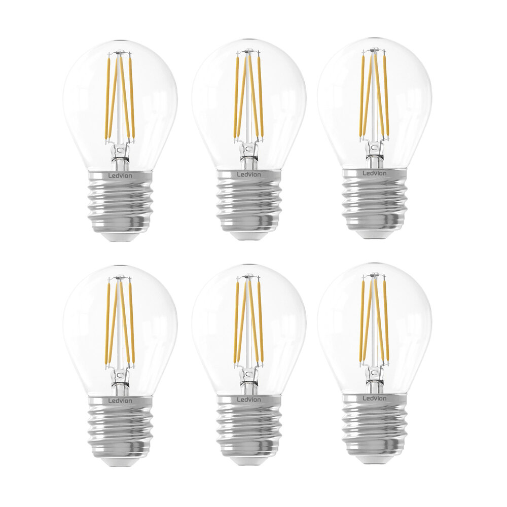 Ledvion 6x E27 LED Lampe Filament - 1W - 2100K - 50 Lumen - Clear