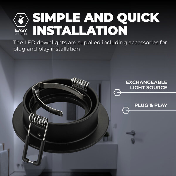 Ledvion Dimmbare LED Einbaustrahler Schwarz - Rio - 3W - 6500K - ø85mm