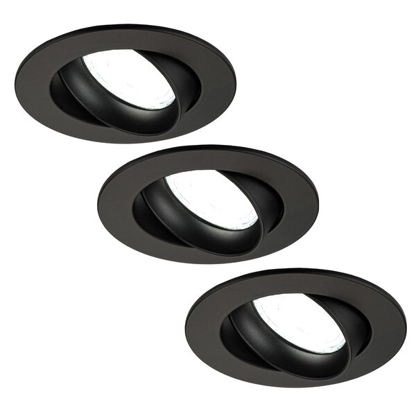 Ledvion Dimmbare LED Einbaustrahler Schwarz - Rio - 3W - 6500K - ø85mm - 3 Pack