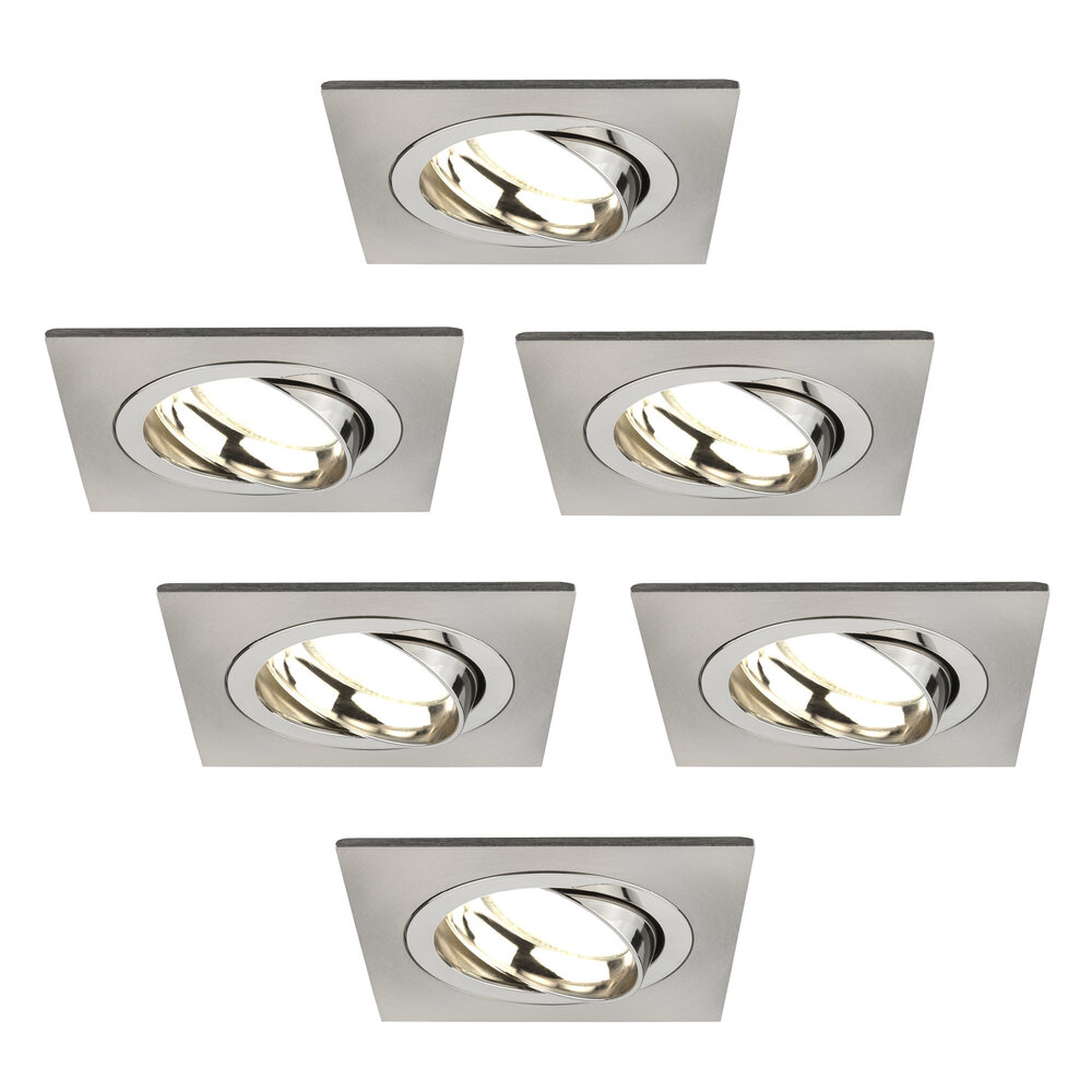 Ledvion Dimmbare LED Einbaustrahler Edelstahl - Sevilla - 5W - 2700K - 92mm - Quadrat - 6 Pack