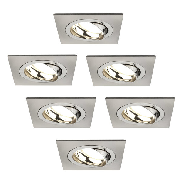 Ledvion Dimmbare LED Einbaustrahler Edelstahl - Sevilla - 3W - 2700K - 92mm - Quadrat - 6 Pack