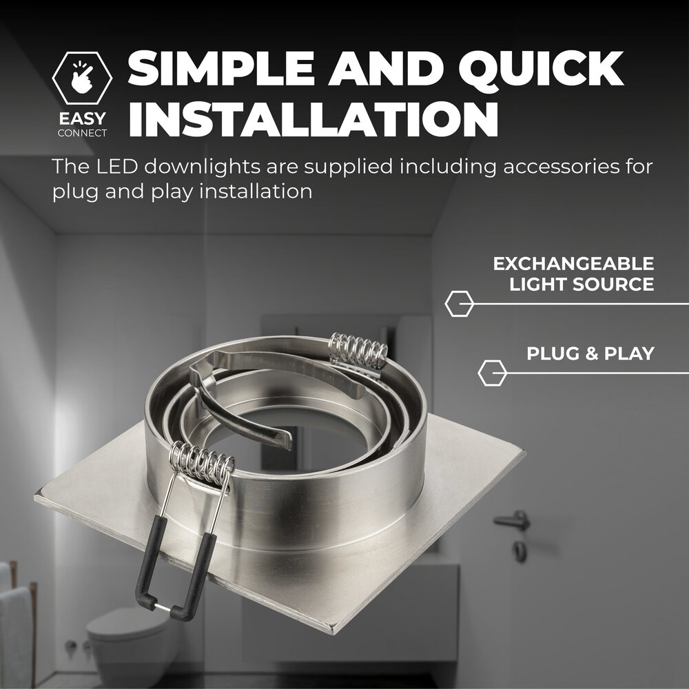 Ledvion Dimmbare LED Einbaustrahler Edelstahl - Sevilla - 3W - 2700K - 92mm - Quadrat - 6 Pack