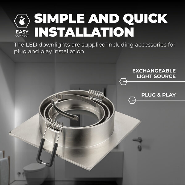 Ledvion Dimmbare LED Einbaustrahler Edelstahl - Sevilla - 3W - 2700K - 92mm - Quadrat - 6 Pack