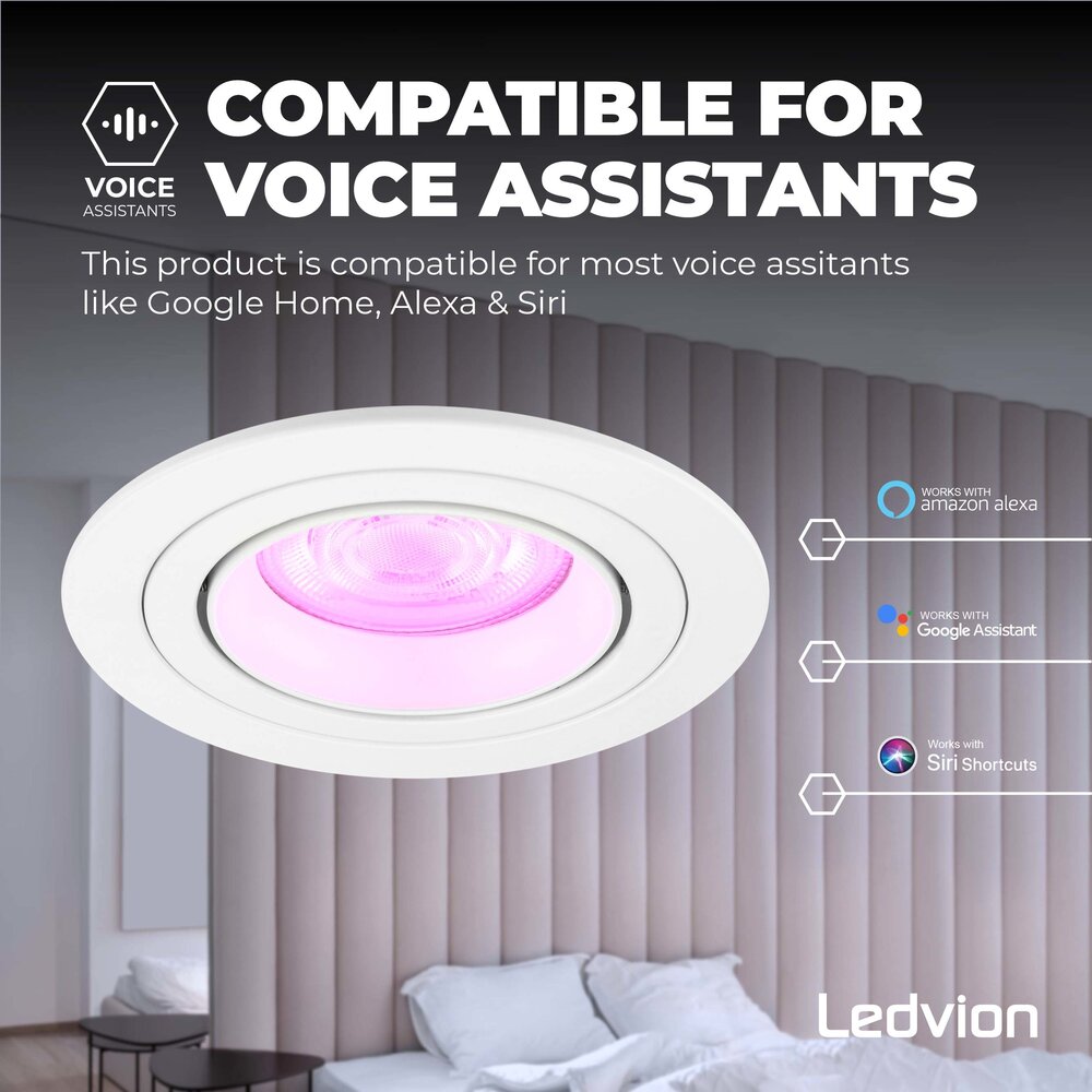 Ledvion Smart LED Einbaustrahler Weiß - Tokyo - Smart WiFi - Dimmbar - RGB+CCT - 3 Pack