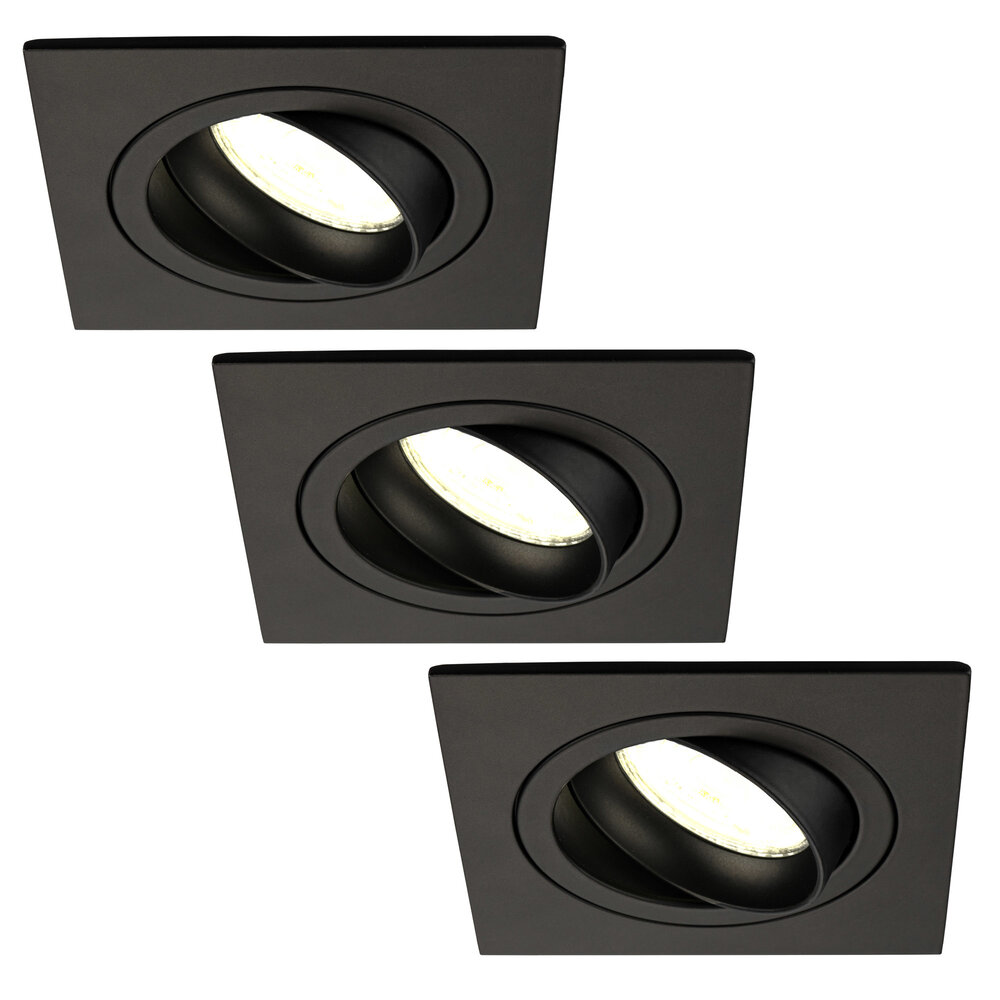 Ledvion Dimmbare LED Einbaustrahler Schwarz - Sevilla - 3W - 4000K - 92mm - Quadrat - 3 Pack