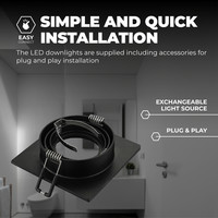 Ledvion Dimmbare LED Einbaustrahler Schwarz - Sevilla - 3W - 4000K - 92mm - Quadrat - 6 Pack