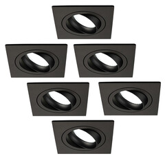 Dimmbare LED Einbaustrahler Schwarz - Sevilla - 5W - 6500K - 92mm - Quadrat - 6 Pack