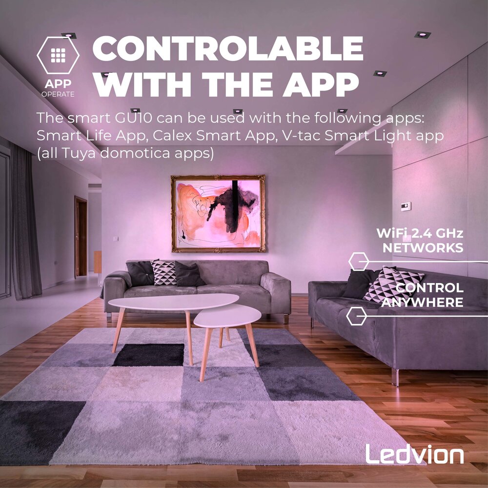 Ledvion Smart LED Einbaustrahler Schwarz - Sevilla - Smart WiFi - Dimmbar - RGB+CCT - 3 Pack