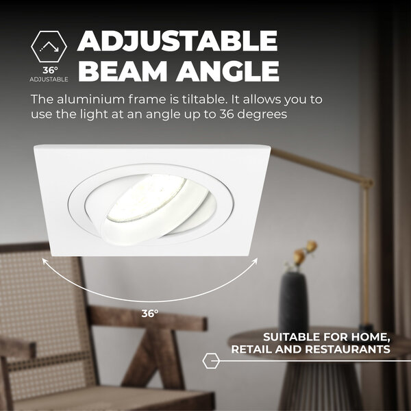 Ledvion Dimmbare LED Einbaustrahler Weiß - Sevilla - 3W - 4000K - 92mm - Quadrat - 6 Pack