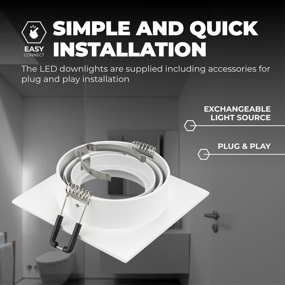 Ledvion Dimmbare LED Einbaustrahler Weiß - Sevilla - 3W - 4000K - 92mm - Quadrat - 6 Pack