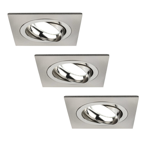 Ledvion Dimmbare LED Einbaustrahler Edelstahl - Sevilla - 5W - 6500K - 92mm - Quadrat - 3 Pack