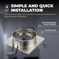Dimmbare LED Einbaustrahler Edelstahl - Sevilla - 5W - 6500K - 92mm - Quadrat - 3 Pack Ledvion Dimmbare LED Einbaustrahler Edelstahl - Sevilla - 5W - 6500K - 92mm - Quadrat - 3 Pack