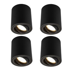 4x Dimmbare LED Aufbaustrahle - Rund - Schwarz - 5W - 2700K - Kippbar - IP20