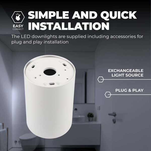 Ledvion Dimmbare LED Aufbaustrahle - Rund - Weiß - 3W - 6500K - Kippbar - IP20