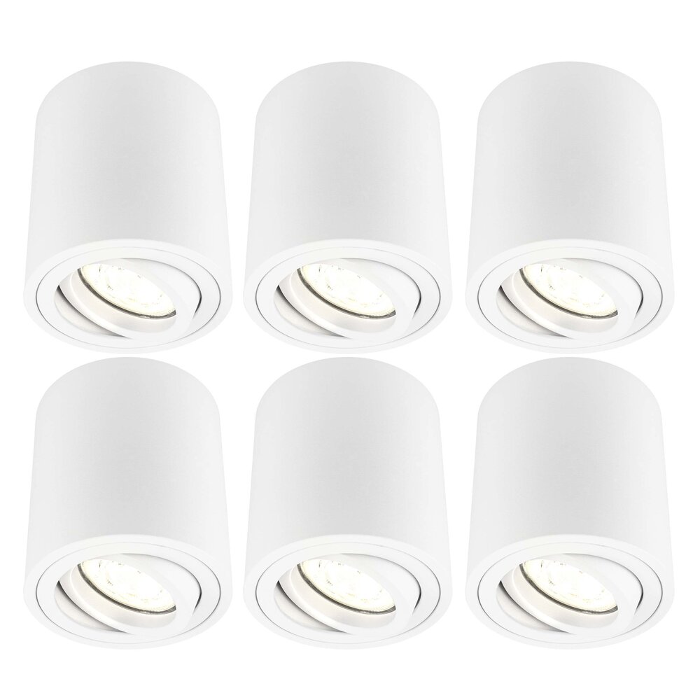 Ledvion 6x Dimmbare LED Aufbaustrahle - Rund - Weiß - 5W - 2700K - Kippbar - IP20