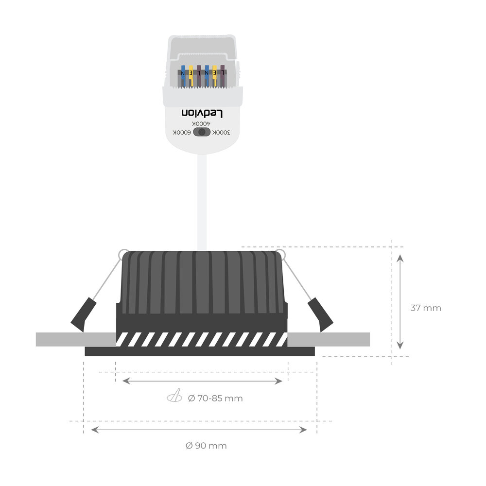 Ledvion Dimmbare LED Einbaustrahler Schwarz - IP65 - 7W - CCT - 5 Jahre Garantie - Geeignet für das Badezimmer