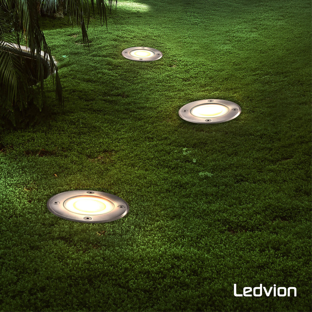 Ledvion 3x LED Bodeneinbaustrahler Rund - IP67 - 5W - 2700K - 1m Kabel