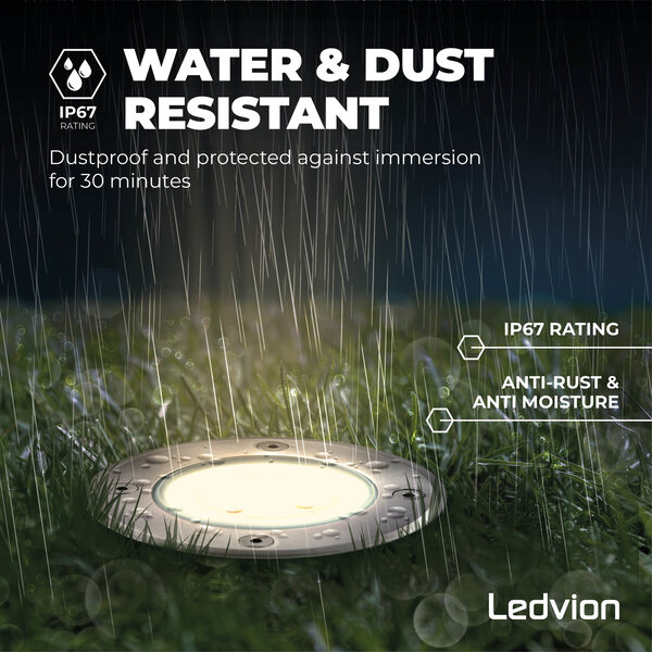 Ledvion 9x LED Bodeneinbaustrahler Rund - IP67 - 3W - 2700K - 1m Kabel