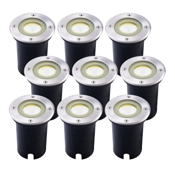 Ledvion 9x LED Bodeneinbaustrahler Rund - IP67 - 3W - 4000K - 1m Kabel