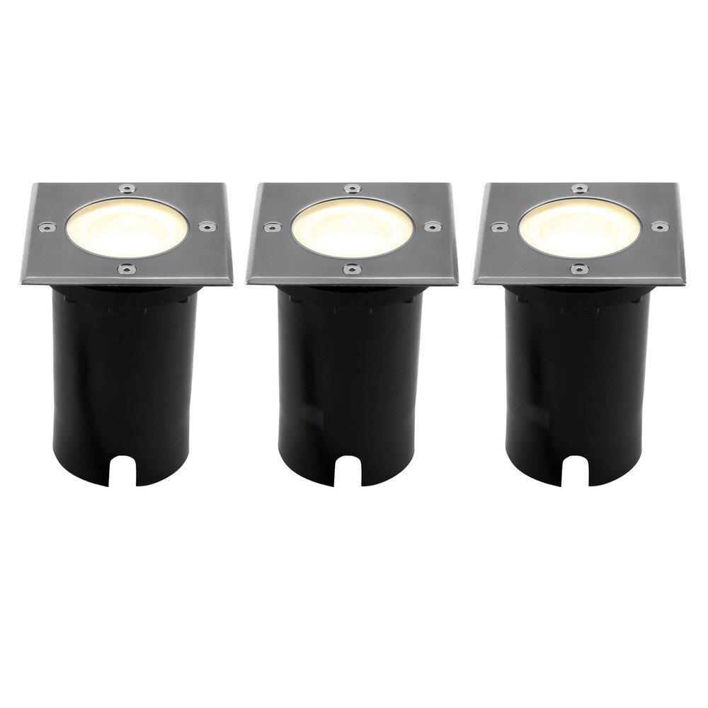 Ledvion 3x LED Bodeneinbaustrahler Quadrat - IP67 - 3W - 2700K - 1m Kabel