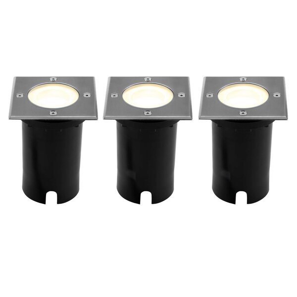 Ledvion 3x LED Bodeneinbaustrahler Quadrat - IP67 - 3W - 2700K - 1m Kabel