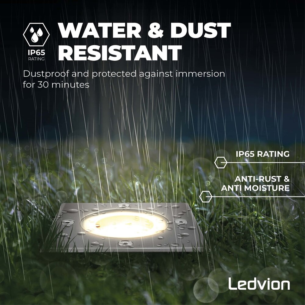 Ledvion 3x LED Bodeneinbaustrahler Quadrat - IP67 - 3W - 2700K - 1m Kabel