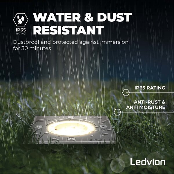 Ledvion 3x LED Bodeneinbaustrahler Quadrat - IP67 - 3W - 2700K - 1m Kabel