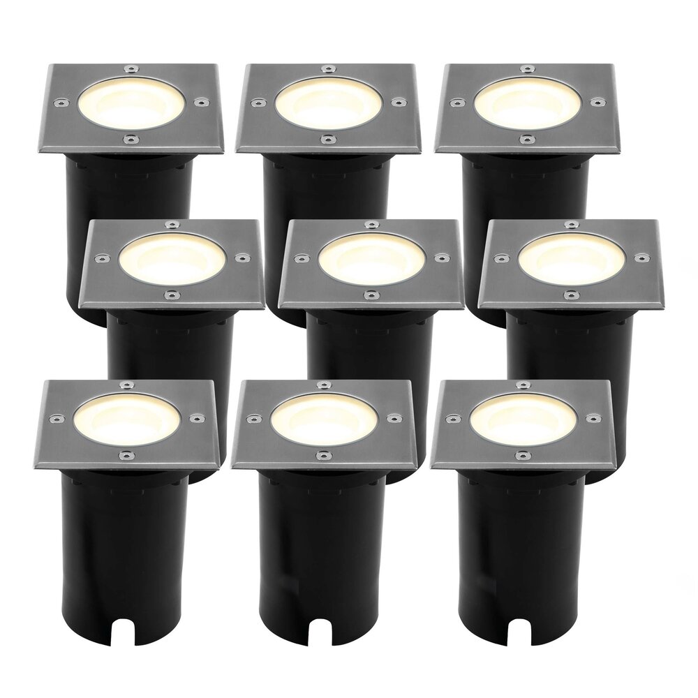 Ledvion 9x LED Bodeneinbaustrahler Quadrat - IP67 - 3W - 2700K - 1m Kabel