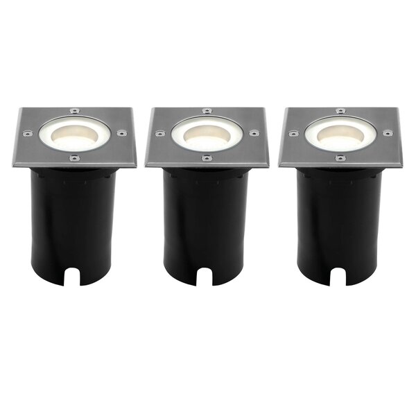 Ledvion 3x LED Bodeneinbaustrahler Quadrat - IP67 - 3W - 4000K - 1m Kabel