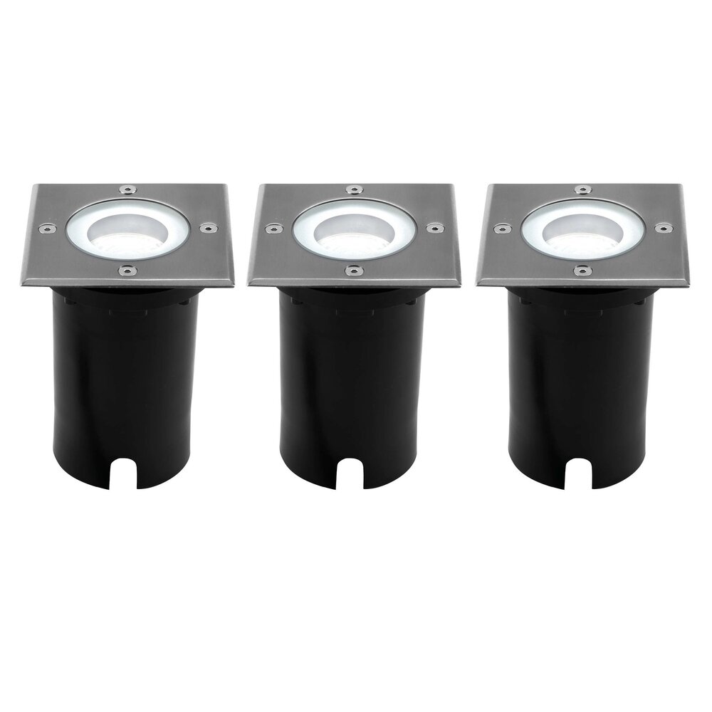 Ledvion 3x LED Bodeneinbaustrahler Quadrat - IP67 - 3W - 6500K - 1m Kabel