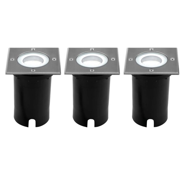 Ledvion 3x LED Bodeneinbaustrahler Quadrat - IP67 - 3W - 6500K - 1m Kabel